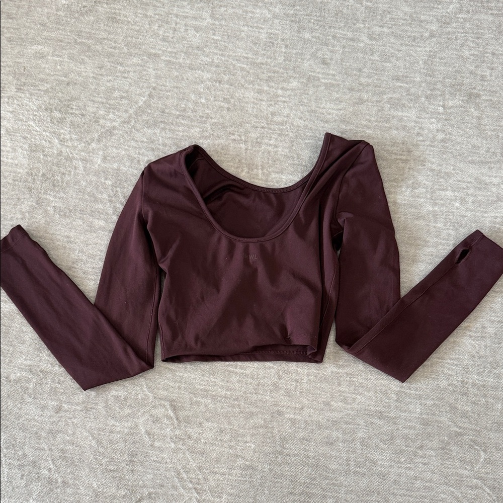 Madewell Long-Sleeve Scoop Neck Crop Top in Plum
